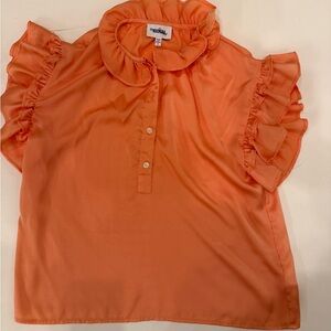 Chic Orange Ruffle Sleeve Blouse